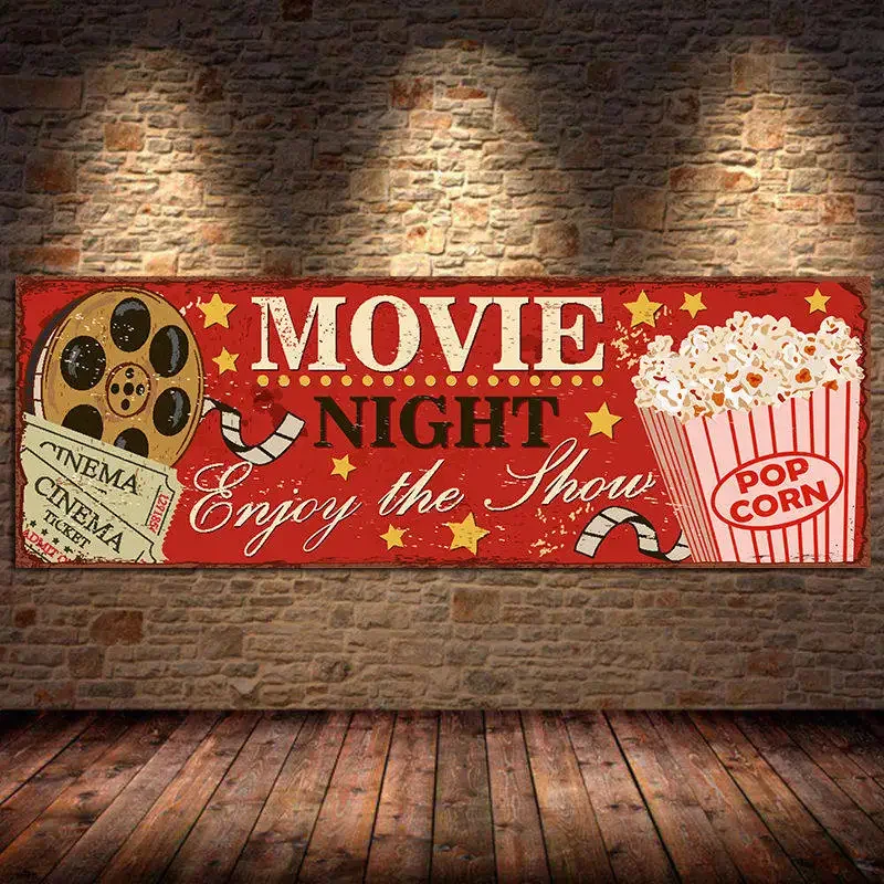 Vintage Home Cinema - Pintura en lienzo con letrero de
