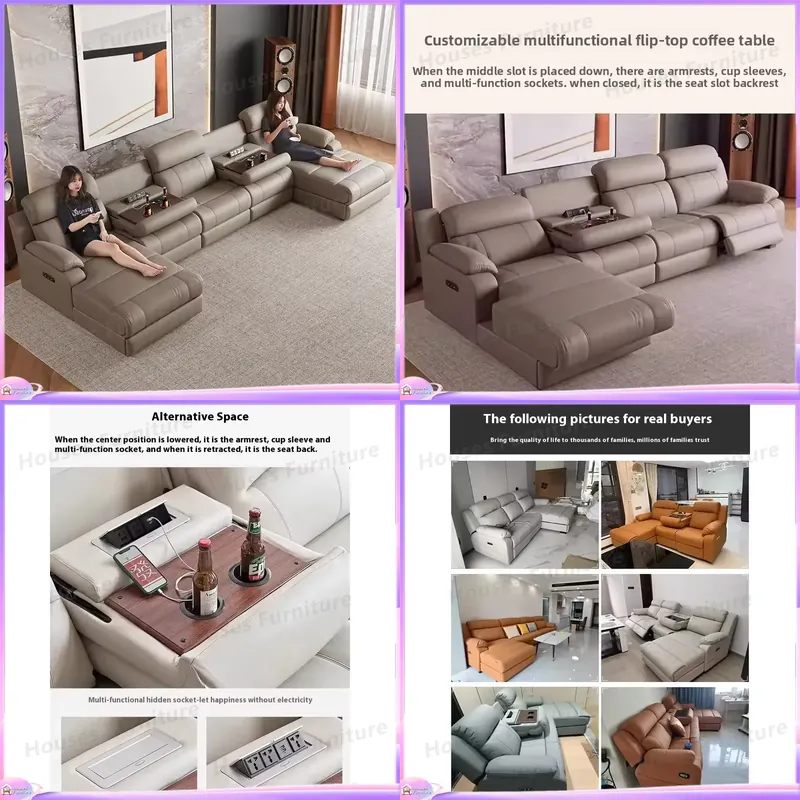 Home Cinema Recliner Chairs - Sofá Reclinable Moderno de Cuero Vacuno