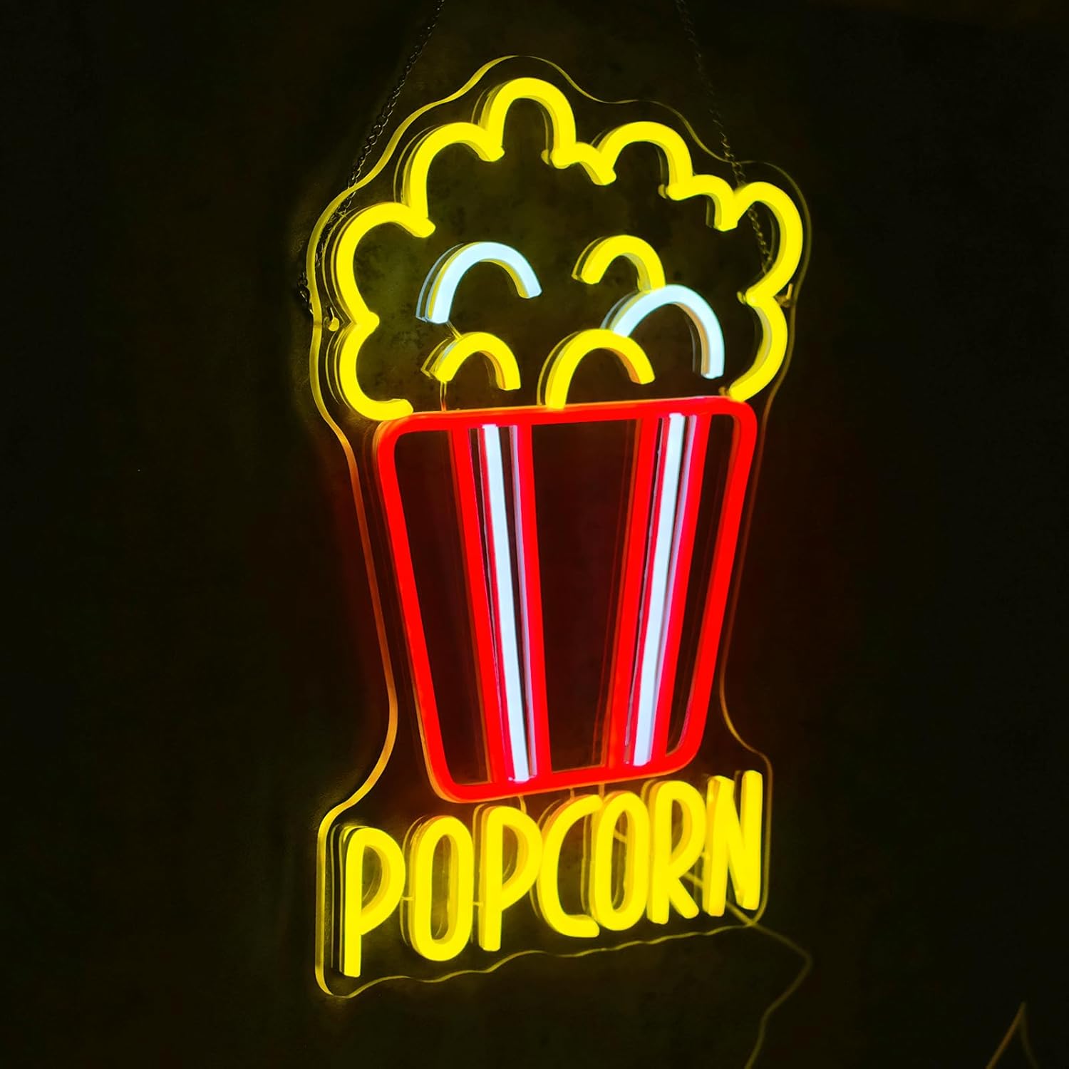 Letrero de neón de palomitas d - Home Cinema Food reseña y precio