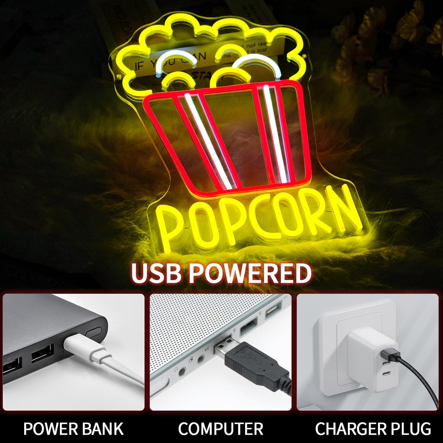 Letrero de neón de palomitas d - Home Cinema Food reseña y precio